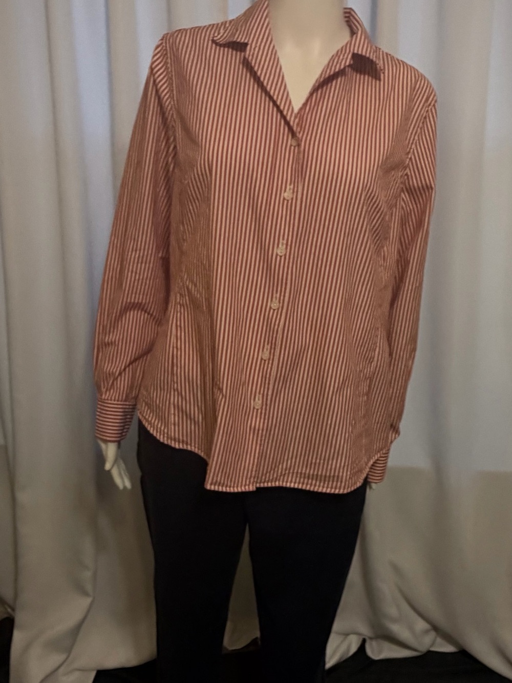 Talbots Red & White Pinstripe Button Down Shirt 100% Cotton Women’s Size 8